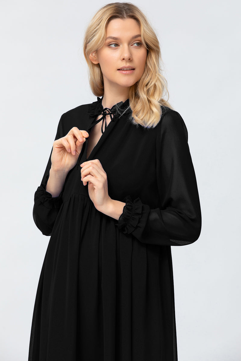 MATILDE | Black Maternity and Nursing Dress in Chiffon