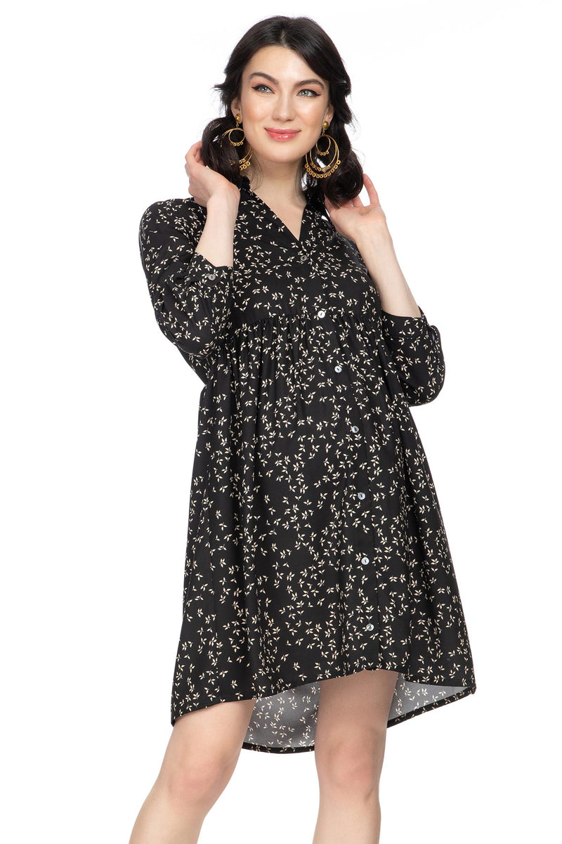 Mini abito premaman con collo a camicia e scollo a V