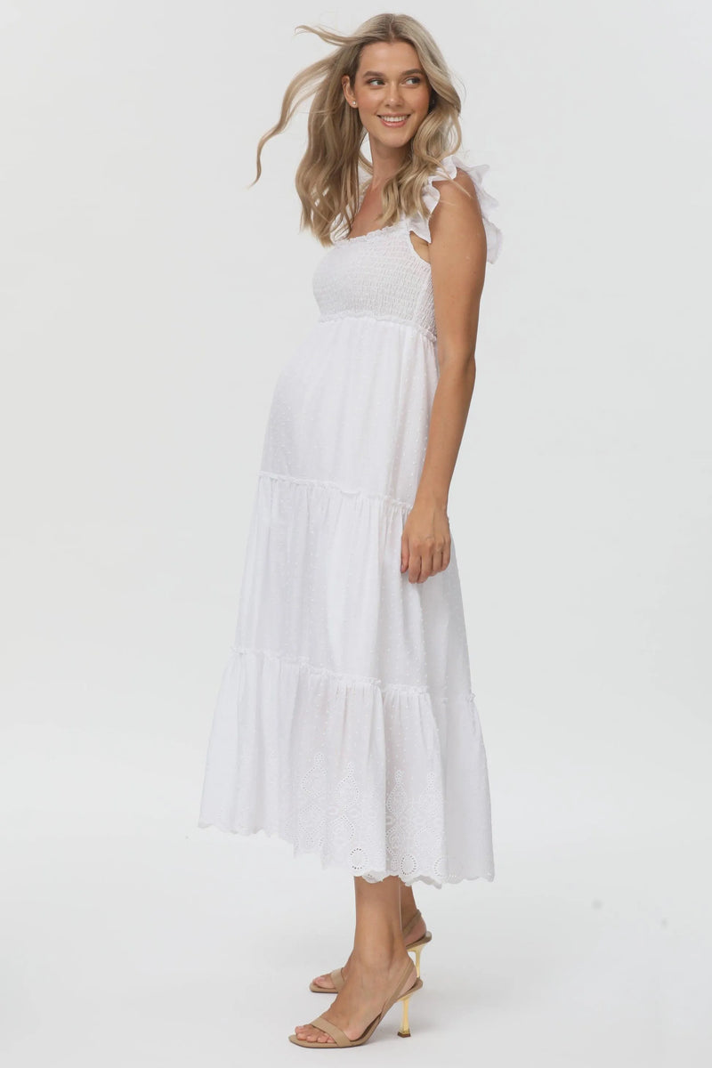 CHLOÉ | Long White Maternity Dress in Cotton