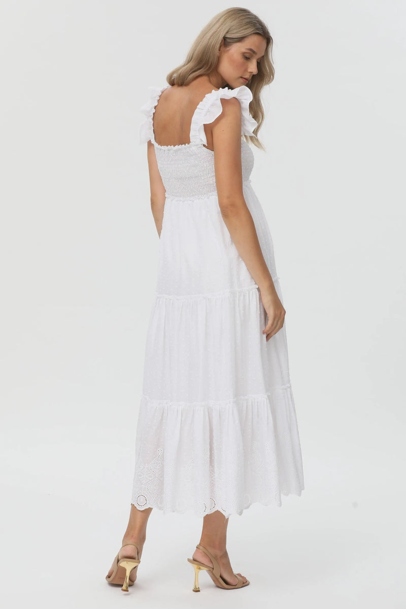 CHLOÉ | Long White Maternity Dress in Cotton