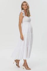 CHLOÉ | Long White Maternity Dress in Cotton