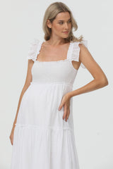 CHLOÉ | Long White Maternity Dress in Cotton