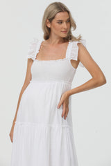 CHLOÉ | Long White Maternity Dress in Cotton