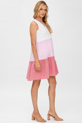 FLEUR | Pink Maternity Dress with V-neck in Cotton and Linen