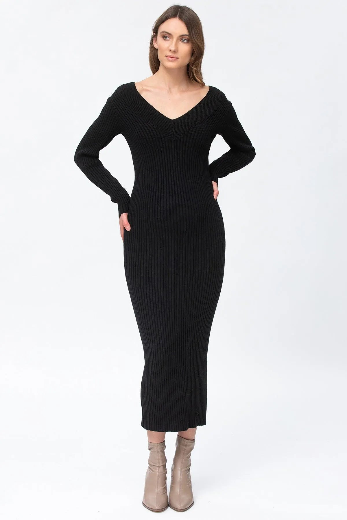 CARA | Abito Premaman Aderente Nero con Scollo a V - Pietro Brunelli