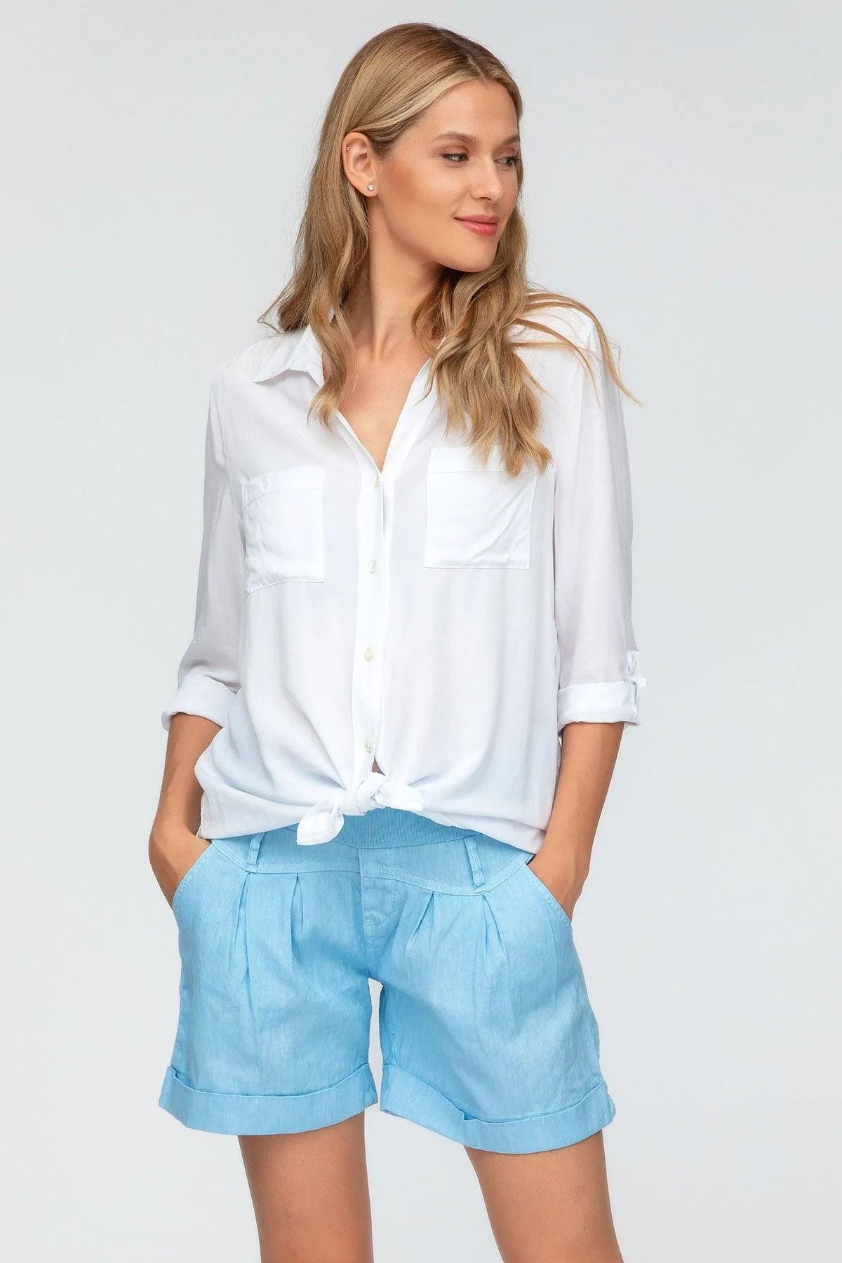 MINI SHORT IN LINO | Pantaloncini Premaman Blu - Pietro Brunelli