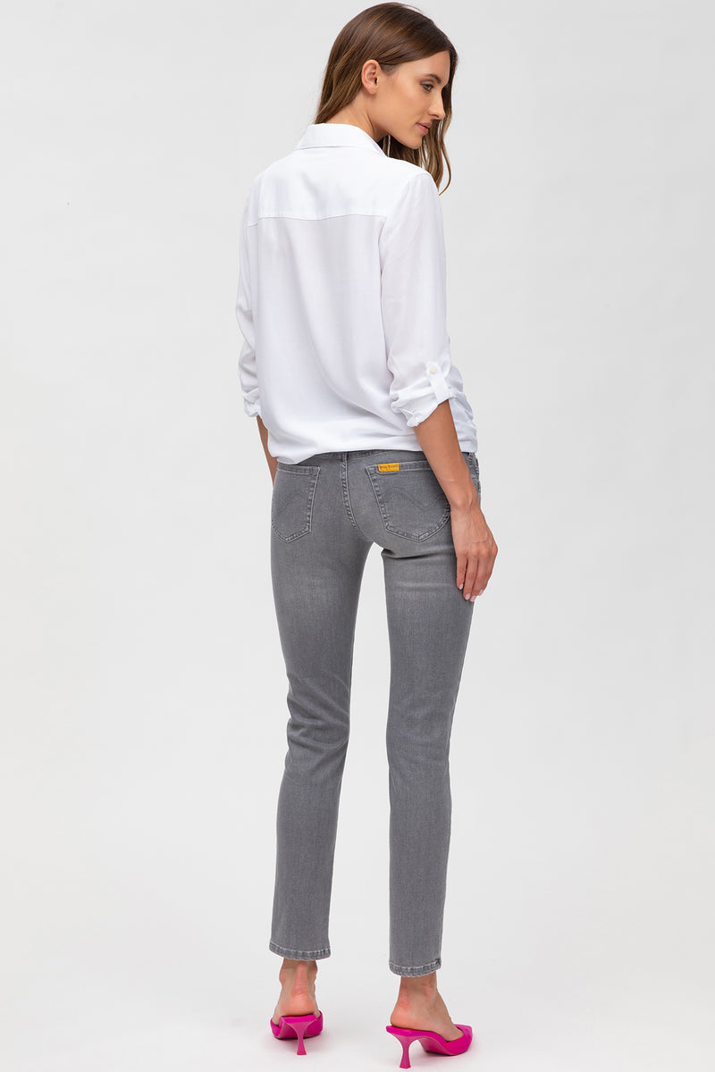 Jeans premaman grigio con fascia elastica in vita