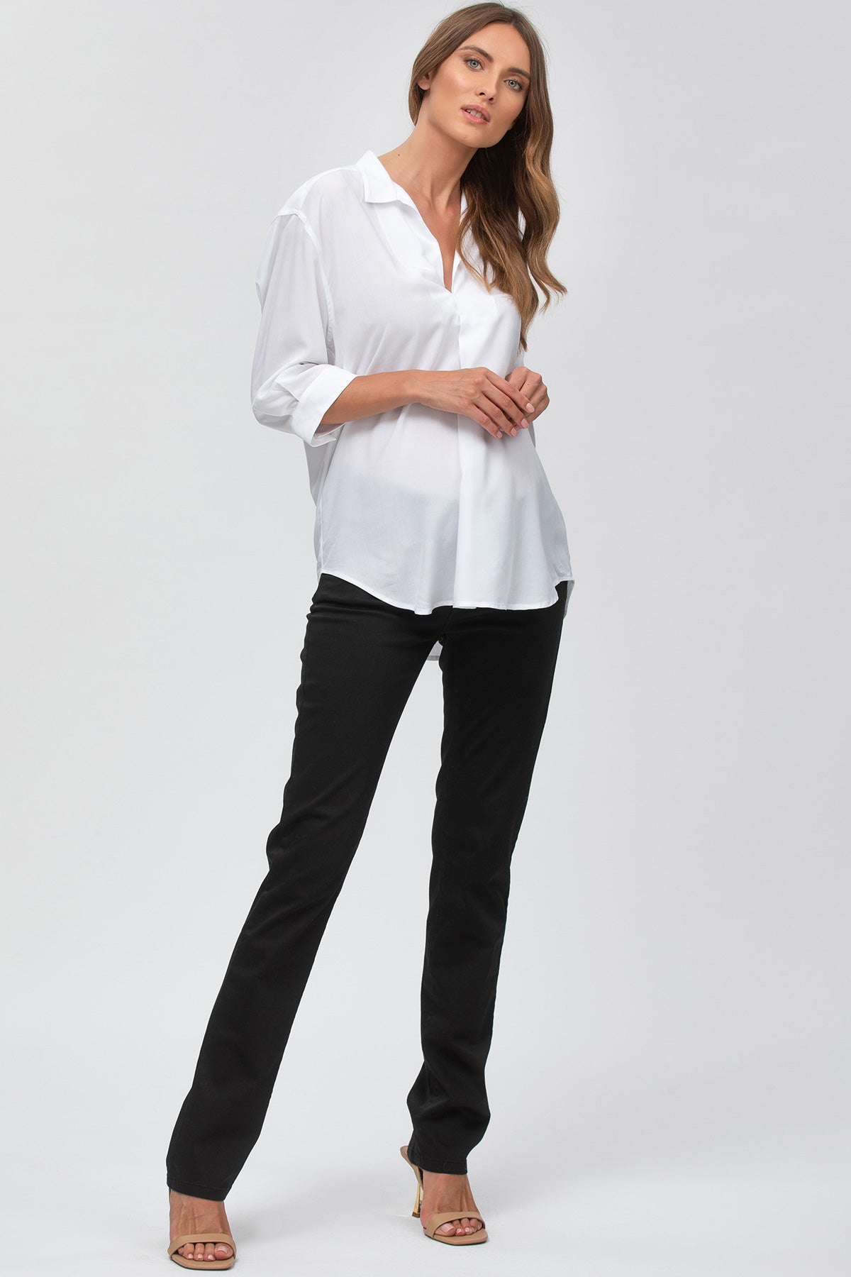 MODERN STRAIGHT | Jeans Premaman Nero in Cotone