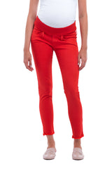 RED JEGGINGS | Maternity jeans with frayed hem