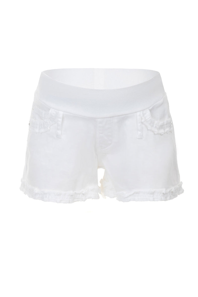 WHITE BONNIE MINI SHORTS | Cotton Maternity Shorts