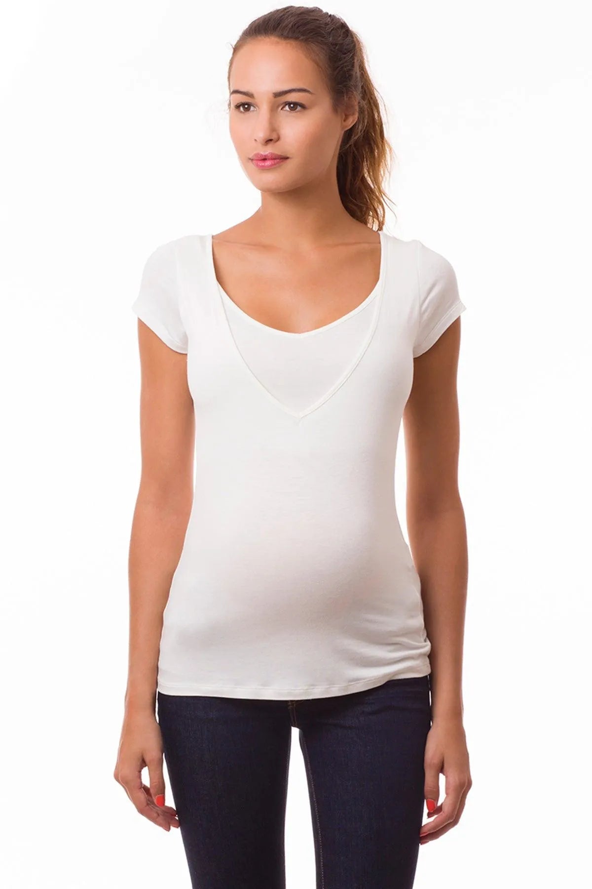 LISE | Top Premaman e Allattamento Ecru a Maniche Corte - Pietro Brunelli