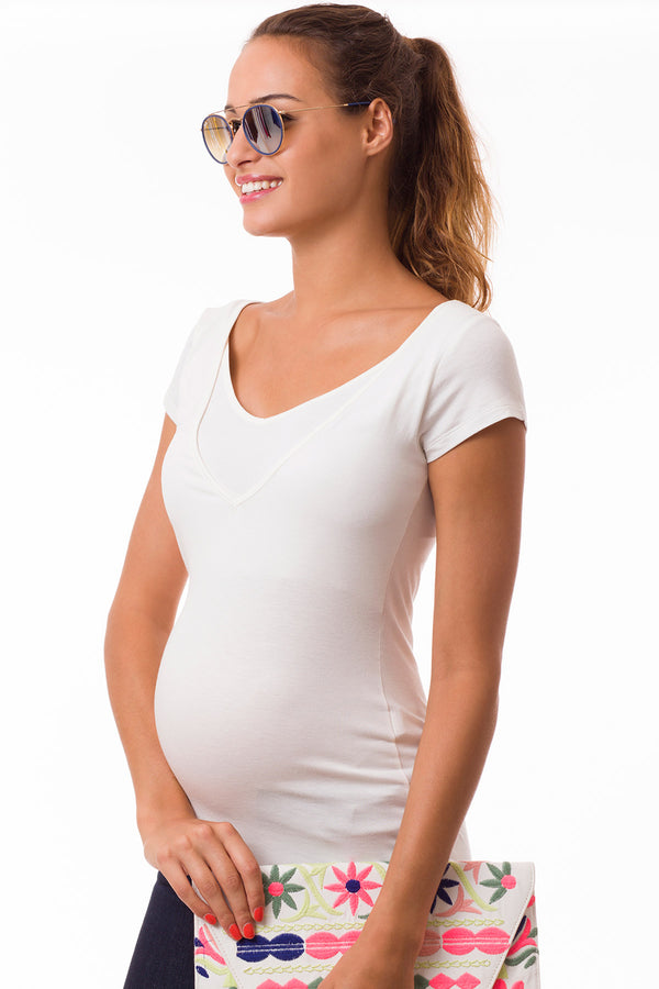 LISE | Short Sleeve Maternity and Nursing Top in Ecru