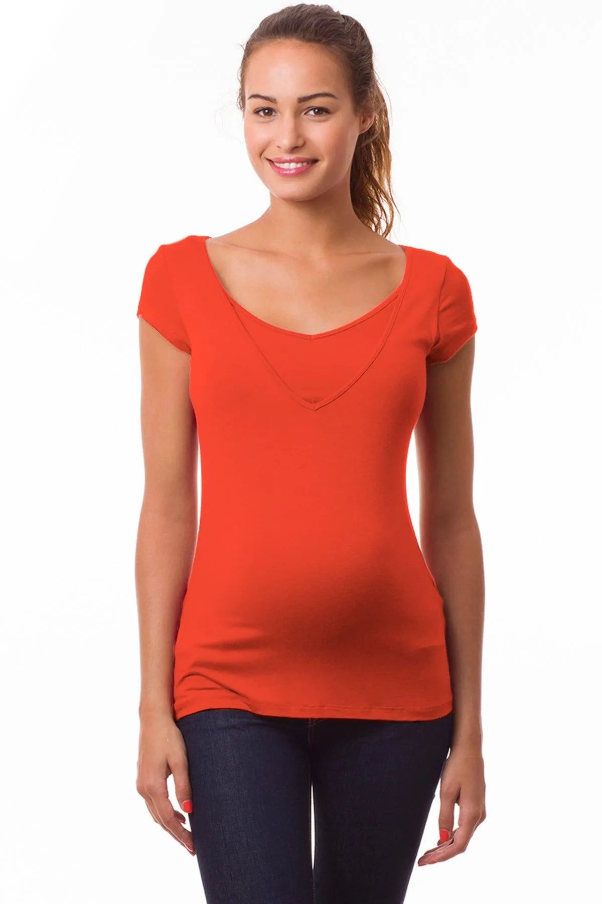 LISE | Top Premaman e Allattamento Arancione a Maniche Corte - Pietro Brunelli