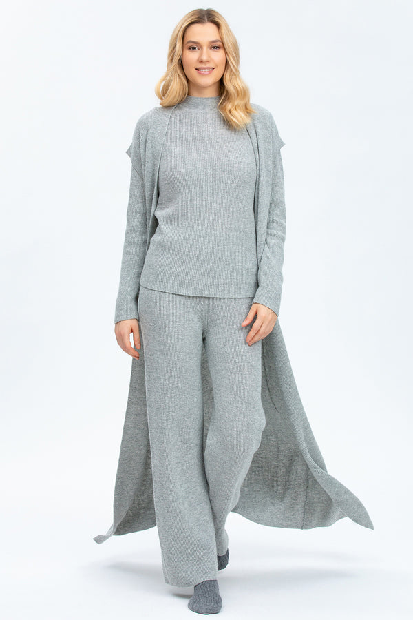 ASPEN | Grey Ribbed Cardigan in Wool and Cashmere