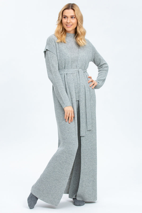 ASPEN | Cardigan Grigio a Costine in Lana e Cashmere