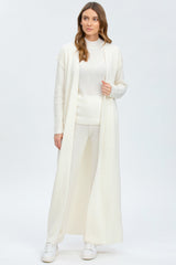ASPEN | Cardigan Bianco a Costine in Lana e Cashmere