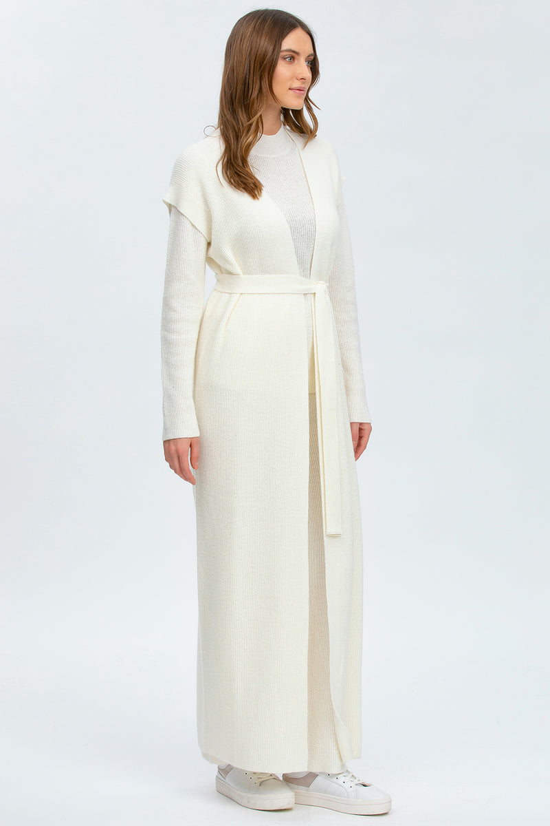 ASPEN | Cardigan Bianco a Costine in Lana e Cashmere