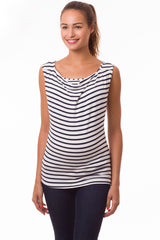 MARIE | Sleeveless Maternity and Nursing Top in Blue Stripes