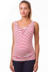 MARIE | Sleeveless Maternity and Nursing Top in Red Stripes