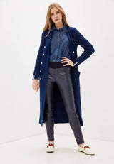 SKINNY ECOPELLE | Pantalone blu con fascia elastica