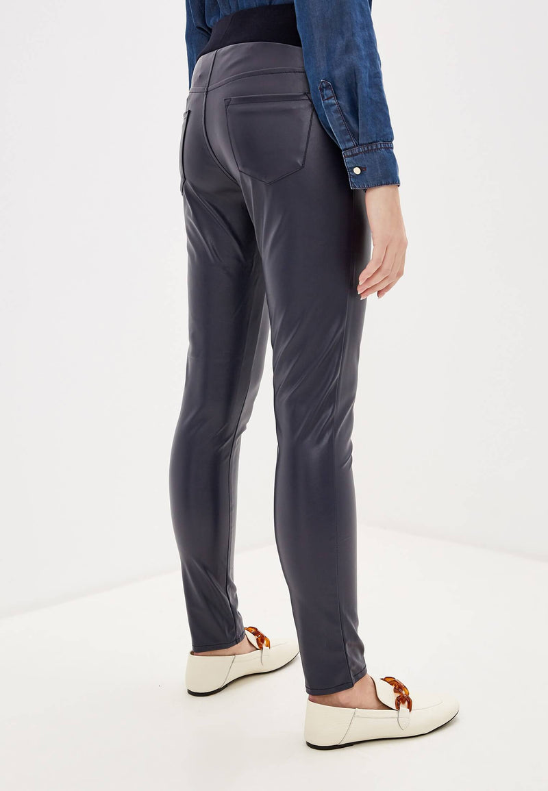 SKINNY ECOPELLE | Pantalone blu con fascia elastica